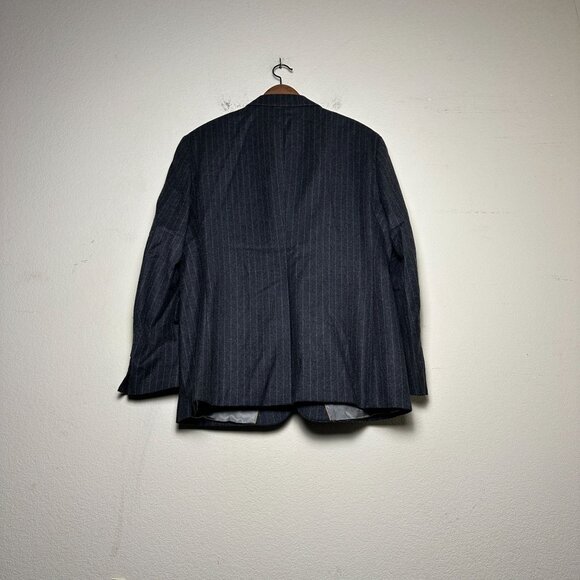 English Manor Wool Blazer Coat Jacket Men 42R Grey Formal Pinstripe Prep Minimal - Picture 2 of 16
